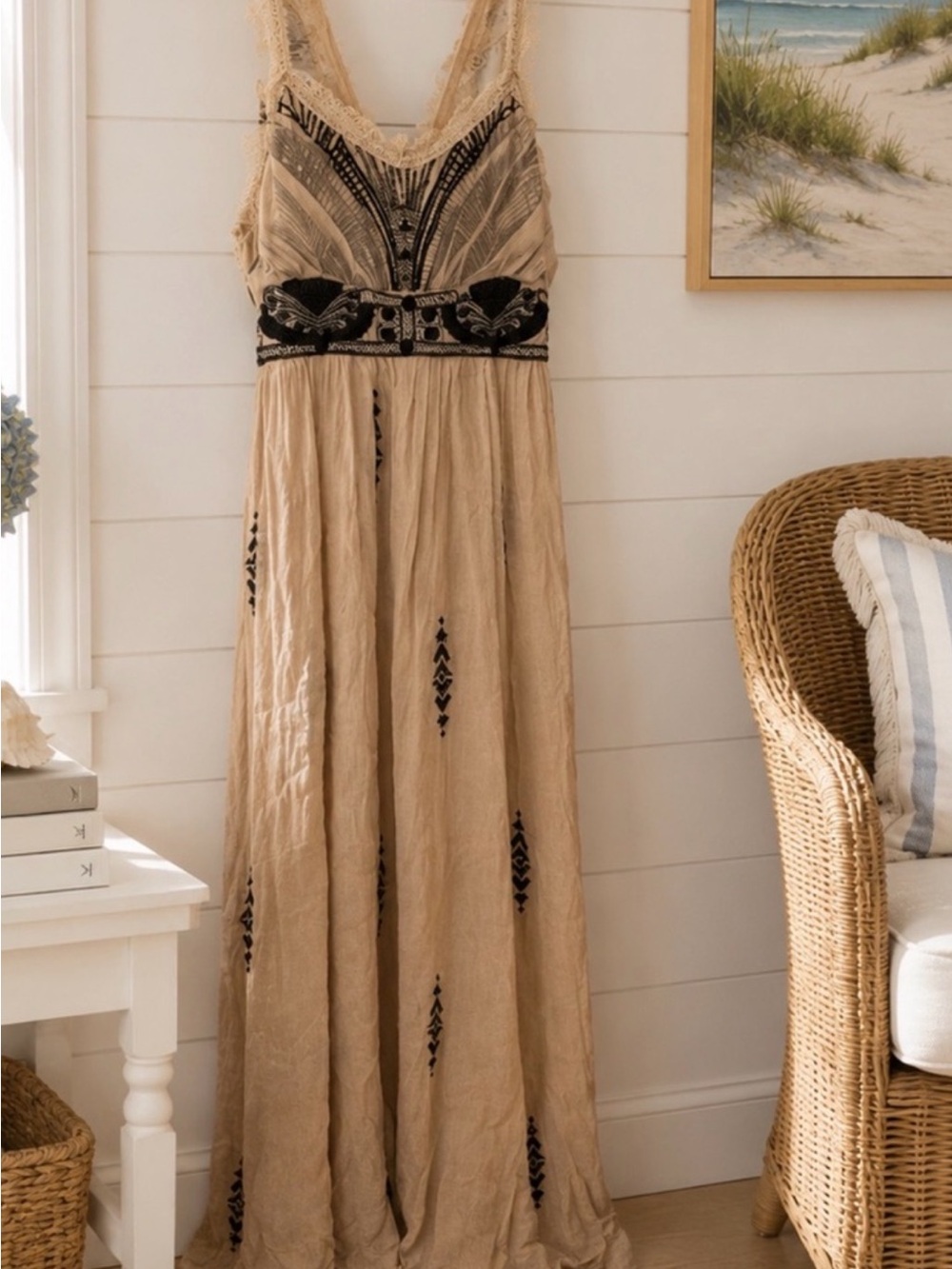 Free People Green Artemis Goddess Maxi Dress with Black sequins - Picture 3 of 4